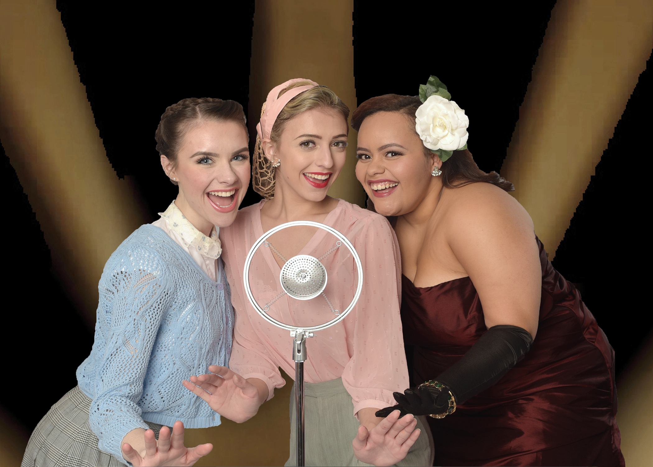 image of (l-r): Grace McGovern, Victoria Wall and Cynthia Rivera in a scene from "The 1940's Radio Show"