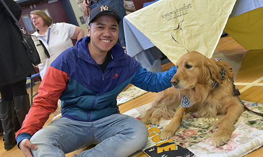 Previous Health, Fitness and Wellness Fairs on campus have included visits by comfort dogs.