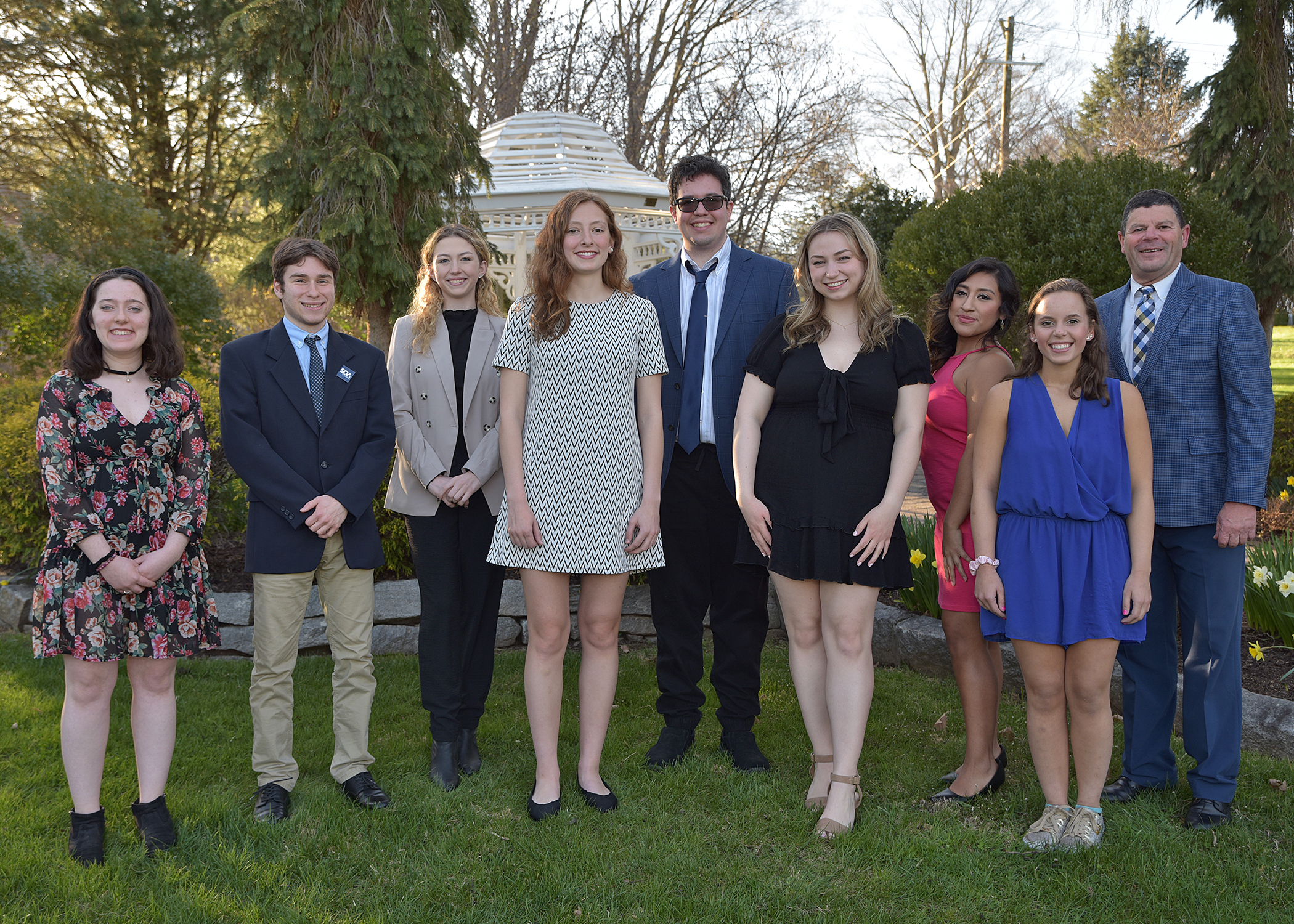 WCSU students who received Alumni Scholarships and attended the awards ceremony and dinner (from left to right, pictured with Alumni Association President Raymond Lubus, far right): Allison Cerasale, Prospect; Michael Azzi, New Fairfield; Fallon Campbell, Carmel, NY; Sophie Leeds, Trumbull; Ryan Perreault, Danbury; Skylar Bartush, Watertown; Abigail Curillo, New Milford; and Mary Lubus, New Fairfield.