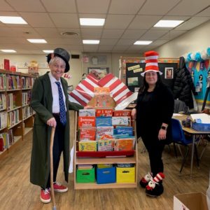 WCSU Professor of Education Dr. Darla Shaw (left) visited former student Kori Krafick at Morris Street School in Danbury on Dr. Seuss Day. Kori and members of her family received the 2022 Darla Shaw Award at a May ceremony on the WCSU campus.