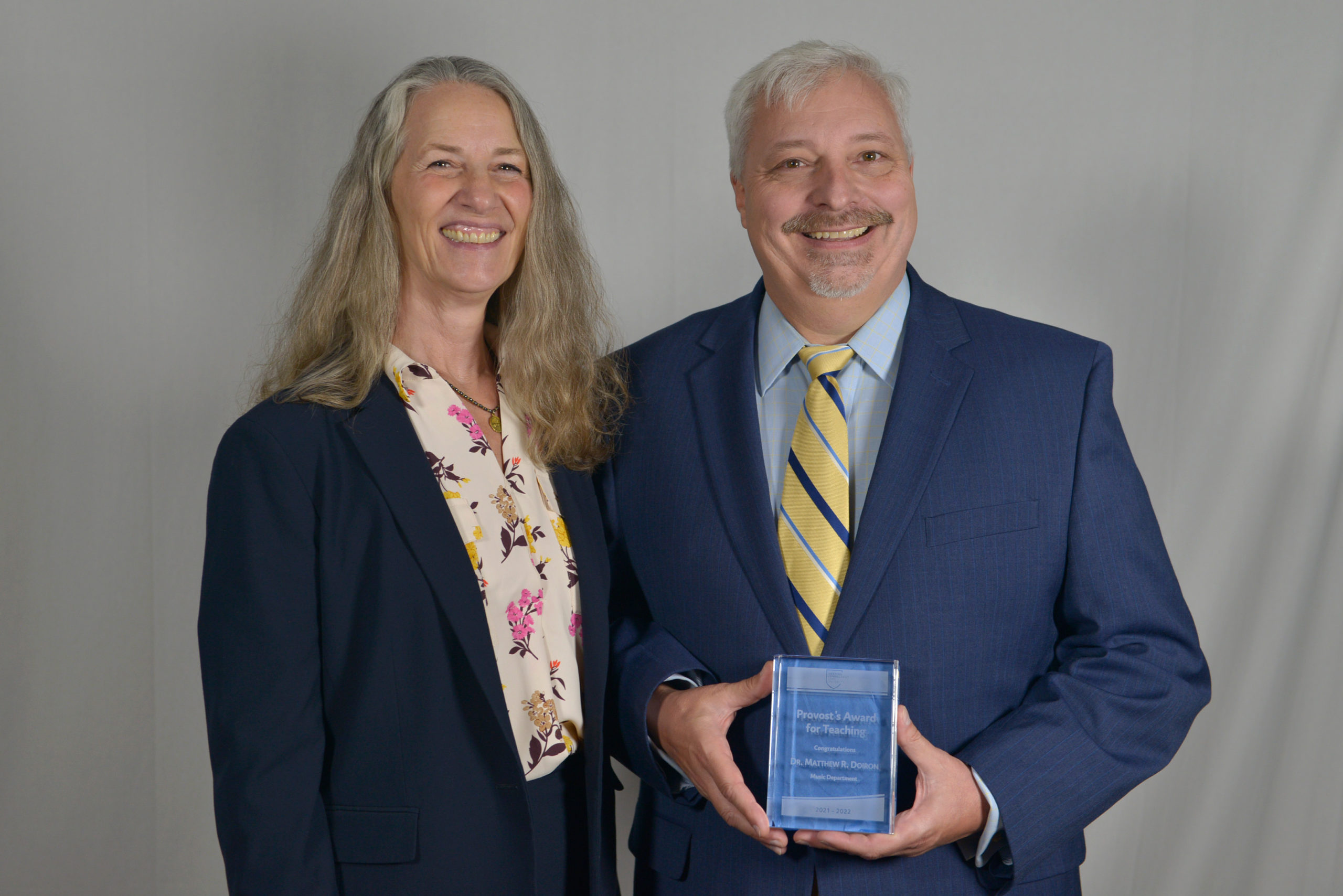 (l-r): Provost Dr. Missy Alexander with 2022 Provost's Award for Teaching recipient Dr. Matthew Doiron