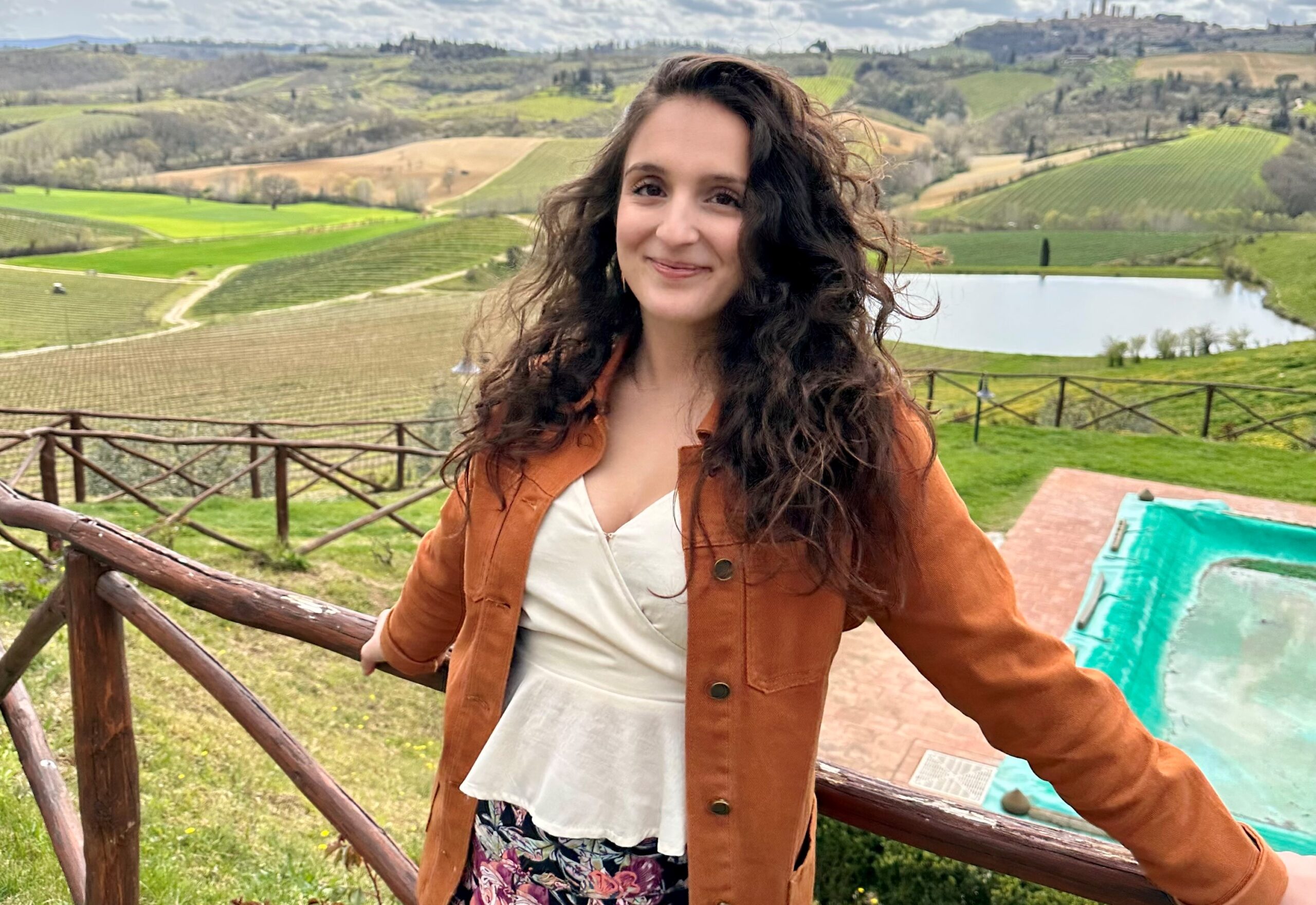 Gabrielle Caravetta at a Tuscan vineyard in San Gimignano, Italy