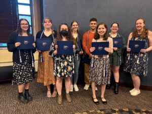 (l-r): Catherine Rodriguez, of Bethel; Kylie Moody, of Brookfield; Michelle Rochniak, of Wallingford; Chloe Marquardt, of Centereach, New York; Mansour Altwal, of Centereach, New York; Rachel Ohring, of New Fairfield; Gianna Gueli, of New Milford; and Brenna Wrinn, of West Haven. Not pictured: Jennifer Bassett, of Bethel.