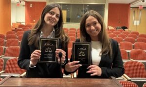 (l-r): Julia Meadows and Grace Parkosewich, WestConn’s first all-female Moot Court team to qualify for the American Moot Court Association’s National Championship Tournament.