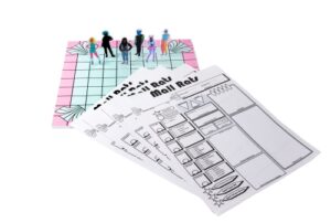 Jacqueline Joyce: Mall Rats, foam core, laser print, acrylic, inkjet print, game board 10.5 x 10.5 in., game pieces 2.75 x 1 in., player sheets 11 x 8.5 in.