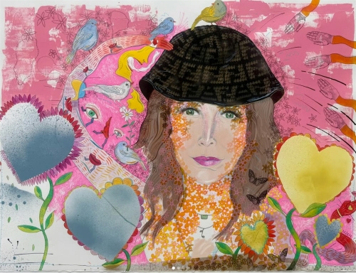 Leslie Cober: Self-portrait, mixed media illustration