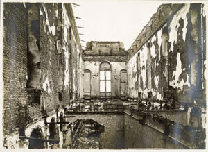 Photo of the destroyed University Library in Leuven, Belgium. The library was attacked in both World Wars.